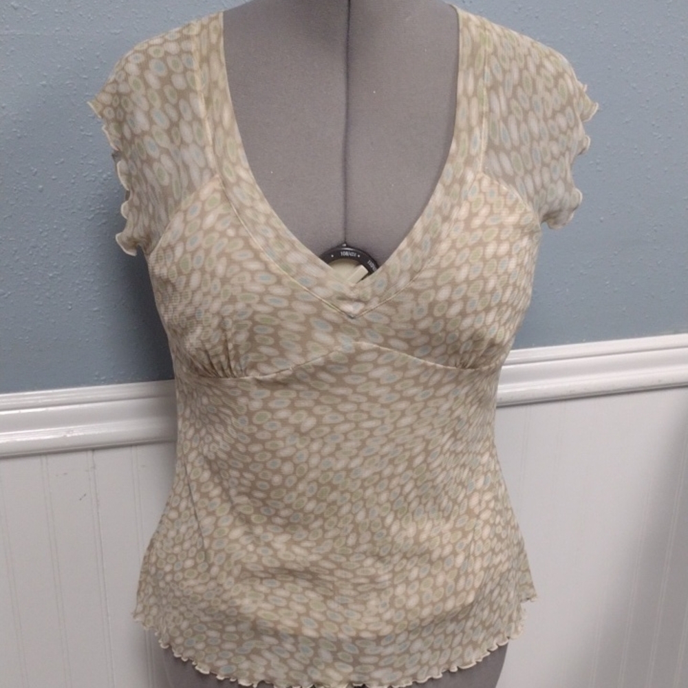 Vintage 90s Chic Cream Patterned Women's Blouse, Y2K, Babydoll,